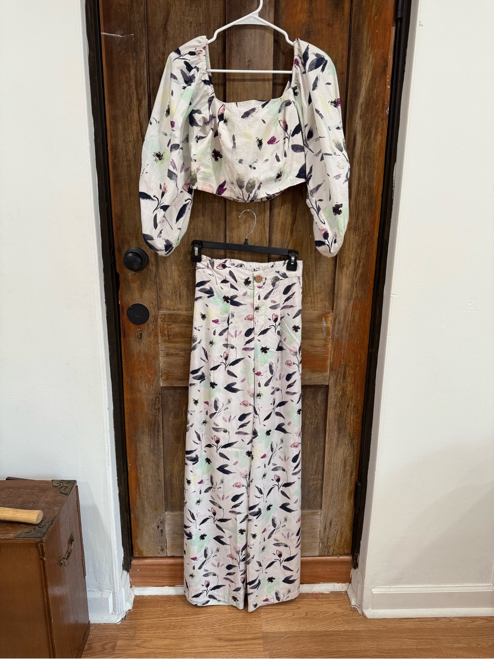 Floral Print Cream Two-Piece Skirt Set